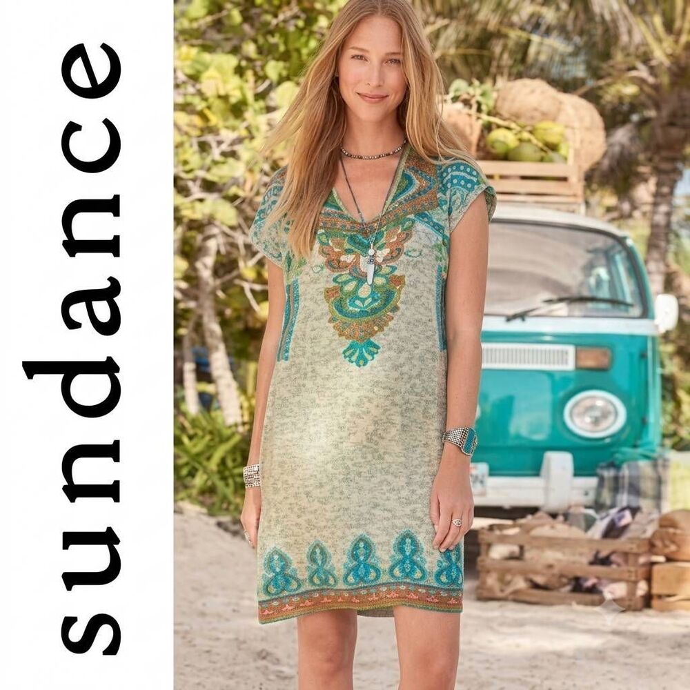 Sundance Silk Bohemian Mini Dress Medium Colorful Bright Summer Event Party